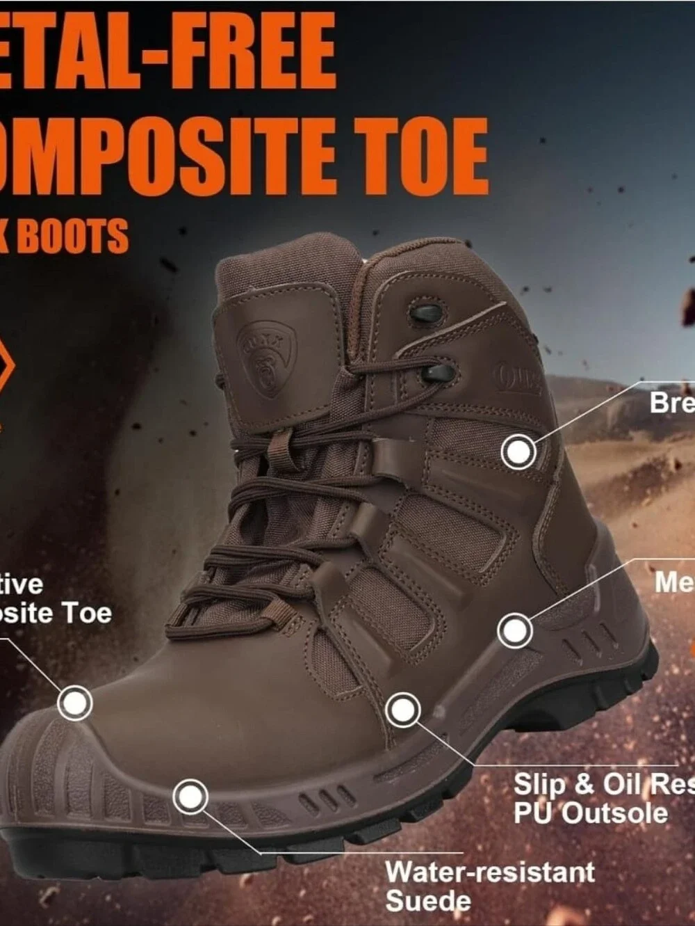 Ouxx Men's 6'' Composite Toe Work Boots, Slip Resistant ShoesSize 8.5